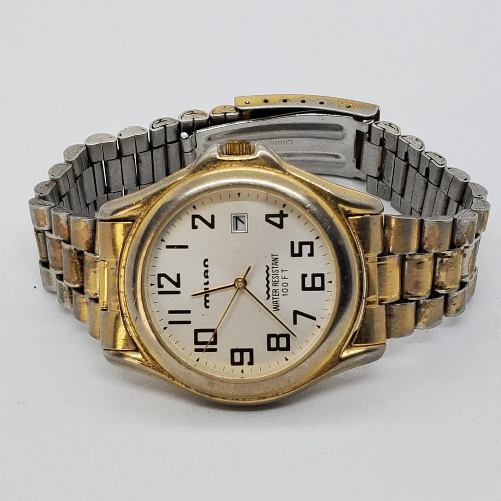 VTG‎ Milan Men's Watch 42MM Gold Dial Date Gold Bracelet Band 7.5